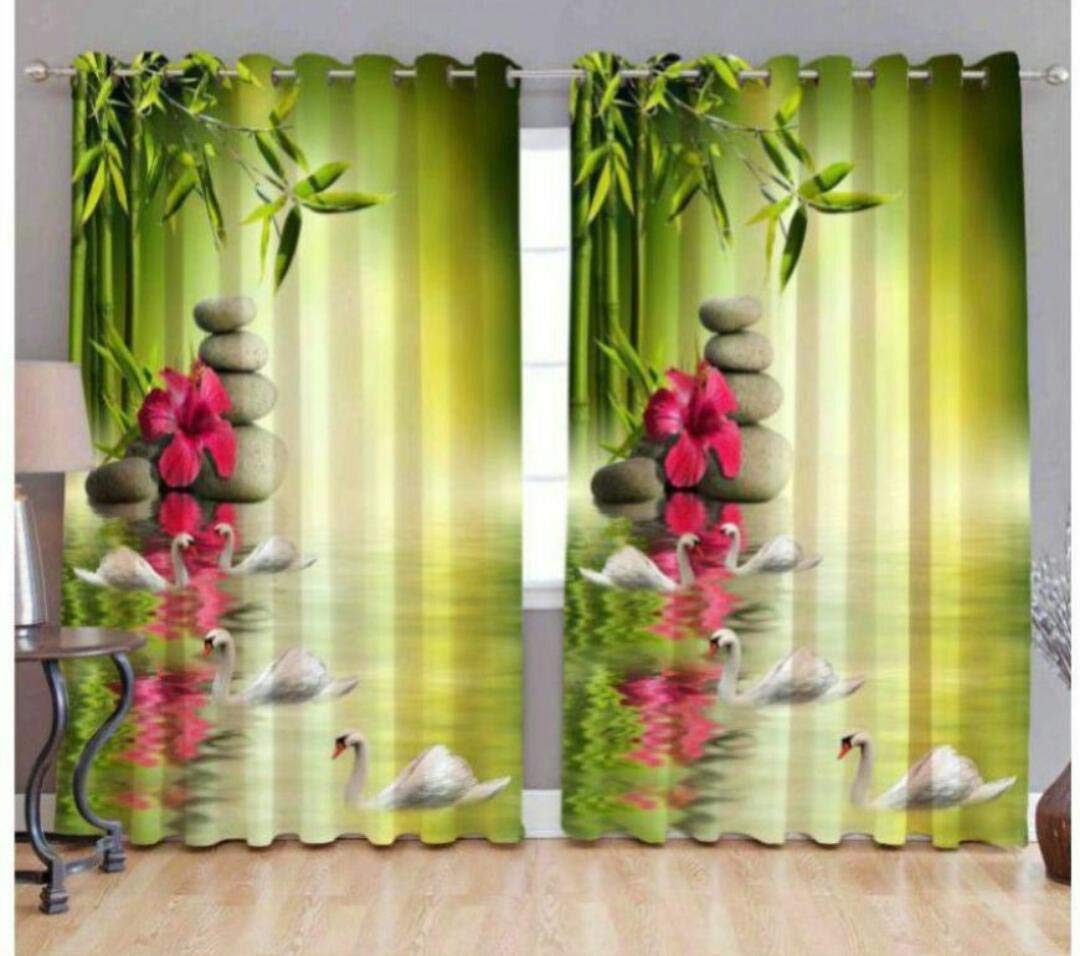 Orchid Homz 3D Digital Printed Lake Eyelet Polyester Window Curtains Set of 2 || 5ft, Multicolour