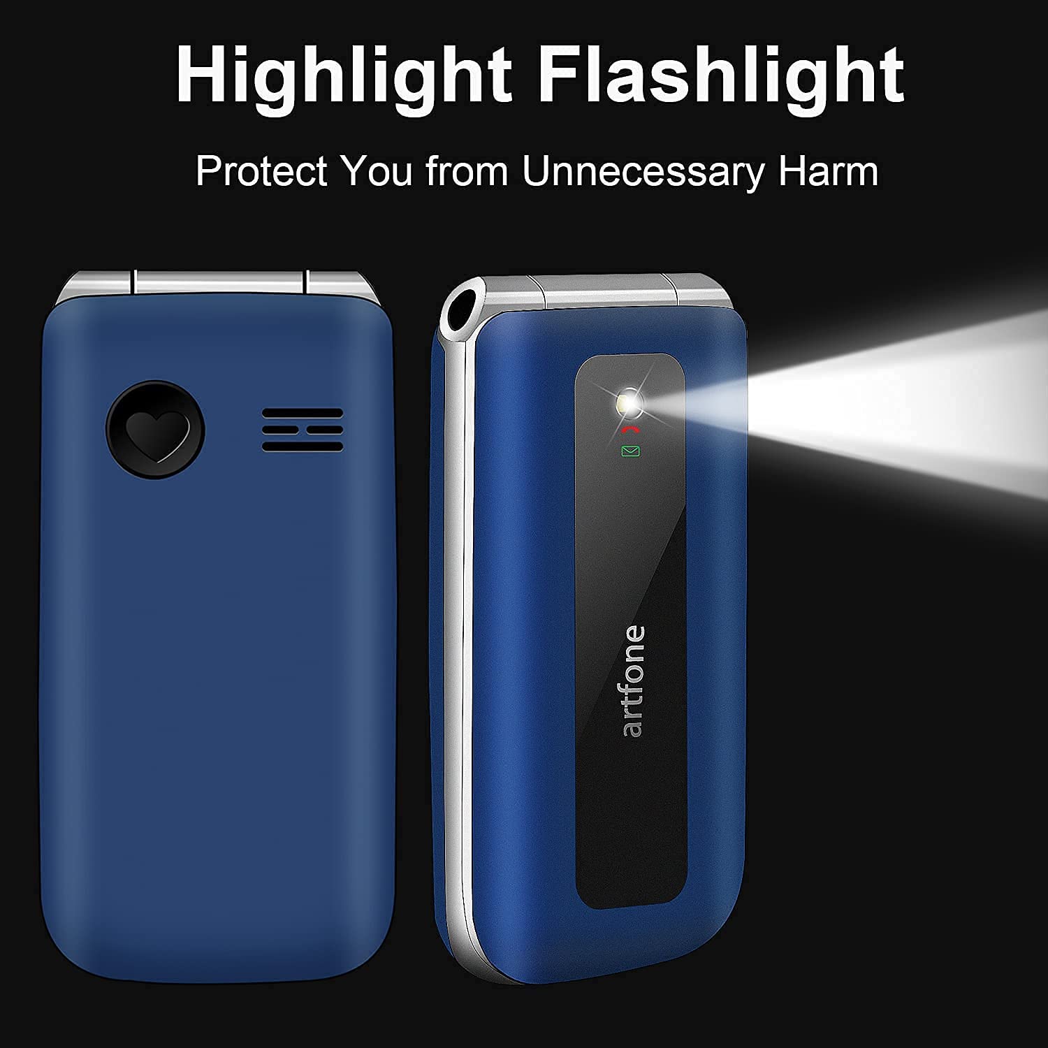 artfone Telefono Cellulare per Anziani, Flip Cellulare Anziani con Tasti Grandi, SOS, Funzione MMS, 2.4" Display, 2G GSM, Supporto SIM Doppio, Chiamata Rapida, Radio FM, Torcia, 1200mAh Batteria-Blu