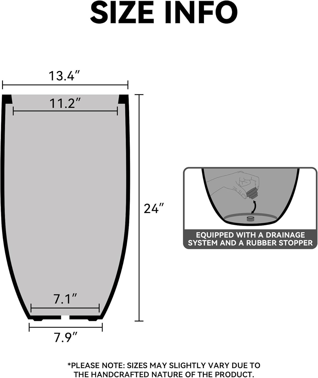 Kante 24 Inch Tall Round Concrete Planter, Large Plant Pots with Drainage Hole for Indoor Outdoor Plants, Modern Decor for Garden, Home, Patio, Porch, Weathered Concrete