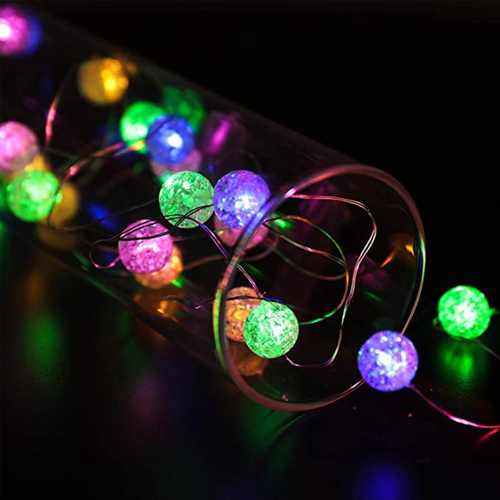 ENLACE Fairy Lights Crystal Balls, 3 m, 30 LED Colourful Crystal Balls, Battery Operated, Crystal Crackle Balls, Fairy Lights for Indoor, Wedding, Christmas, Valentine's Day, Bedroom, Party Decoration