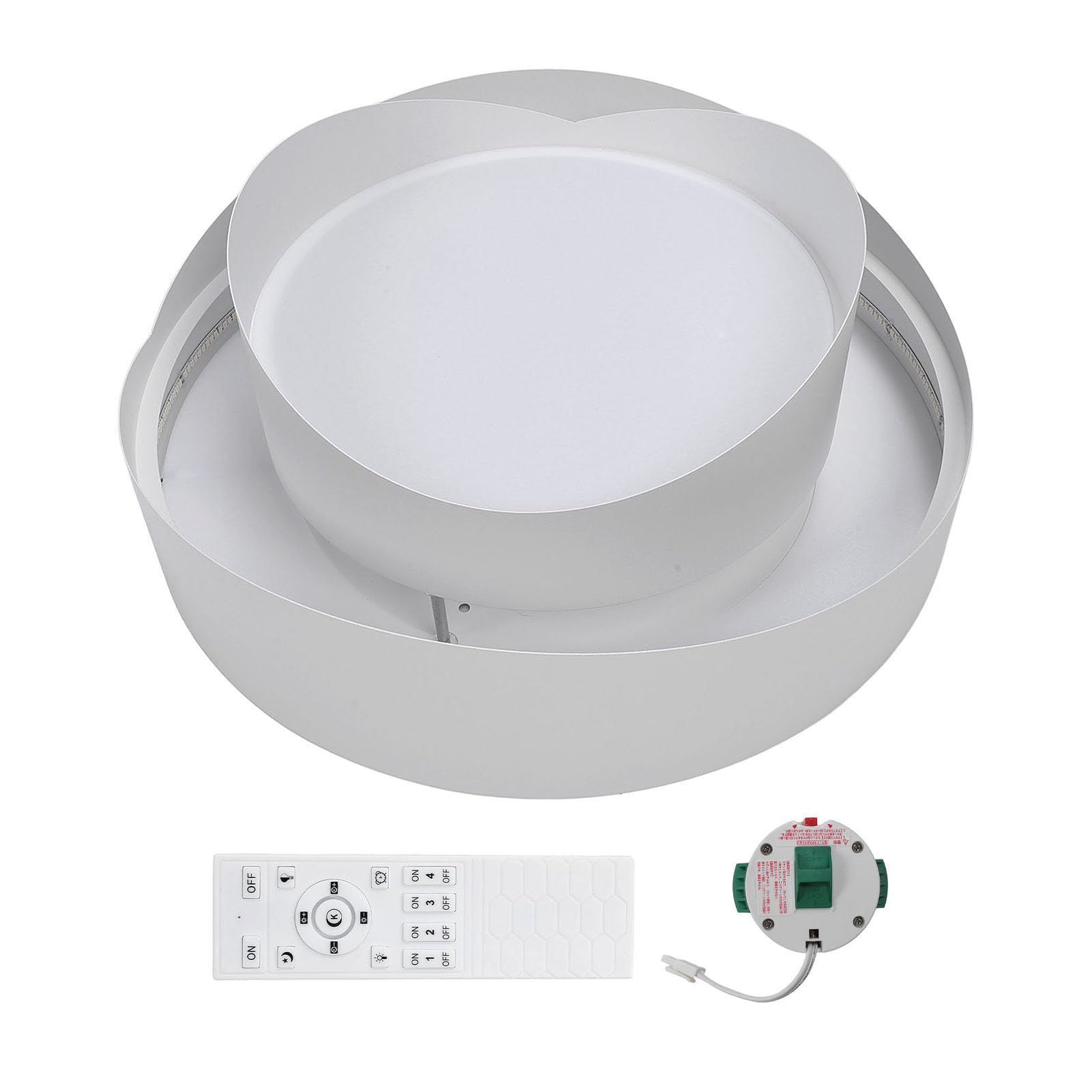 Sufitowa LED do Montażu Podtynkowego z Pilotem, 3000 K do 6500 K z możliwością ściemniania Nowoczesna 2 Pierścieniowa Okrągła Oprawa Sufitowa Sypialni Kuchnia Jadalnia Pralnia