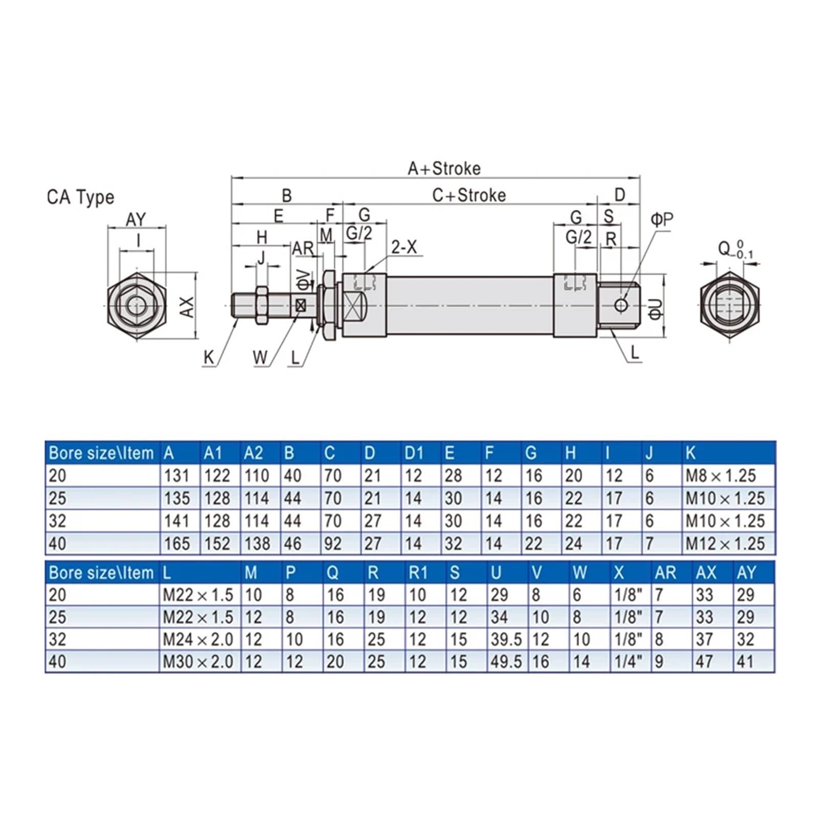 Mini vérin pneumatique MAL25/32 mm, Course 25-500 mm, Double Effet, en Alliage d'aluminium, 1 pièce(Stroke 300,MAL32 (Bore 32mm))