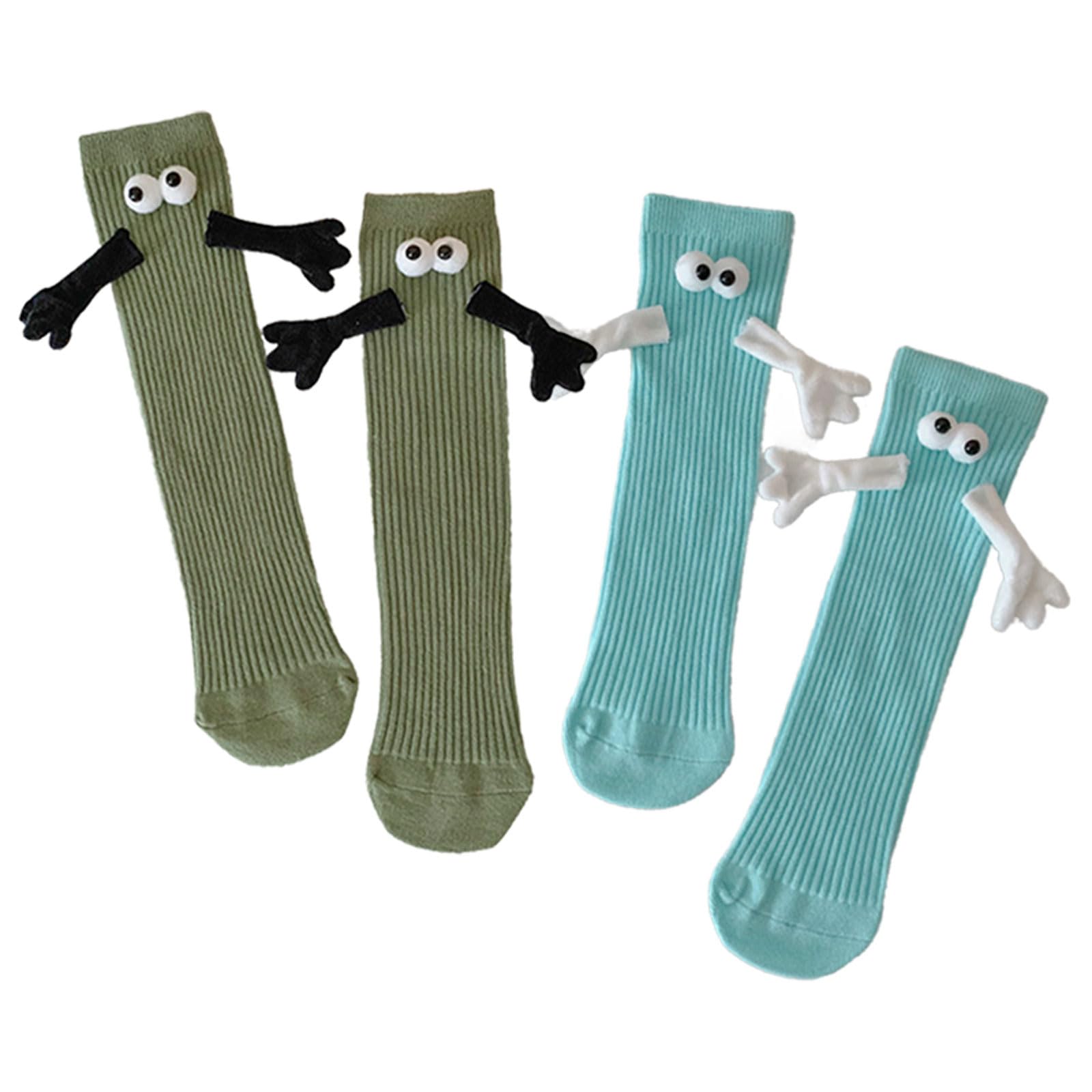 DJFOG2pairs Holding Socks Couple Magnetic Unisex Mid-Tube Cute Hand In Hand Socks Novelty 3D Doll Funny Gifts