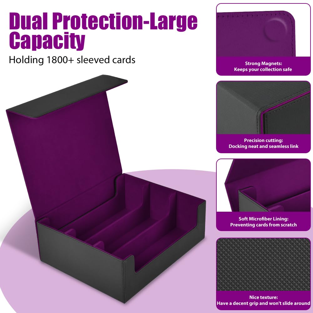Aolso Deck Box per Carte Magic The Gathering, Scatola Magnetica per Carte da Collezione, Carte da Gioco, per 2400 Carte, Deck Case con 8 Separatori per Carte(Viola)
