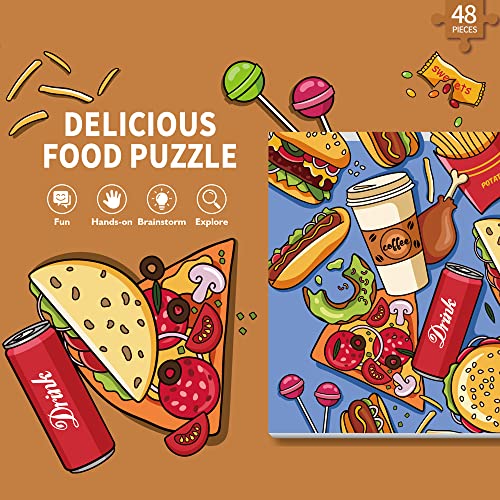 Delicious Food Jigsaw Puzzle For Kids Ages 3-5 4-8 Year Old And Up，Jumbo 48 Piece French Fries Pizza Burger Floor Puzzle Fancy Toddler Learn Food Educational Toys Gift Box #TOP3