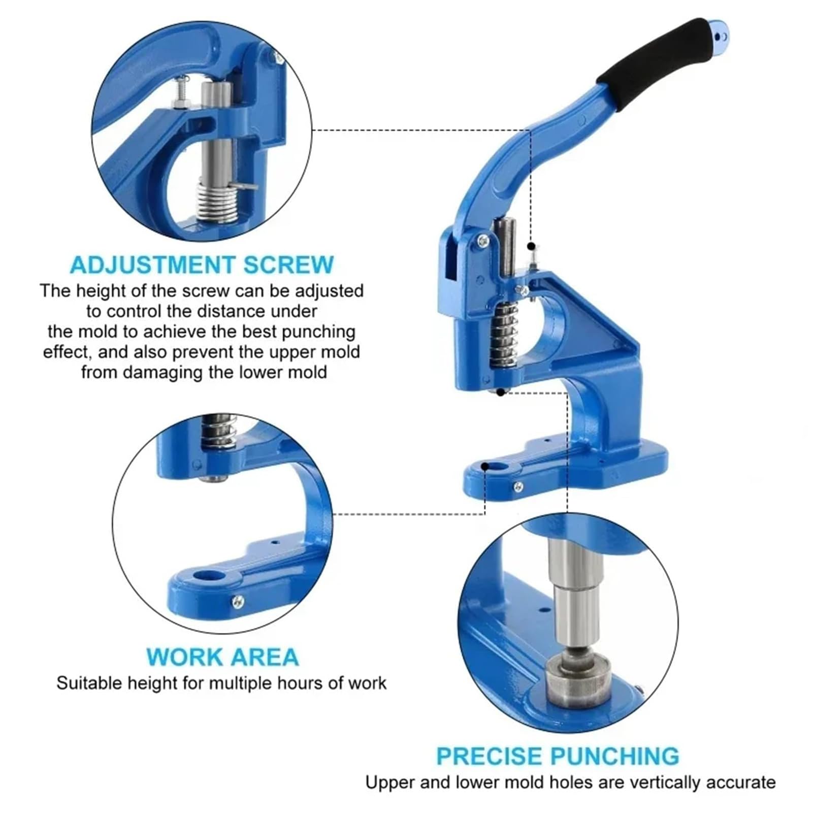 Ösenmaschine, Handpresse, Ösenmaschine mit 3 Stanzformen und 900 Stück Ösen 6/9,5/12 mm, DIY manuelle Schnappösenpresse Werkzeuge mit Stoff, Leinwand, Leder, Kunstleder, Gold