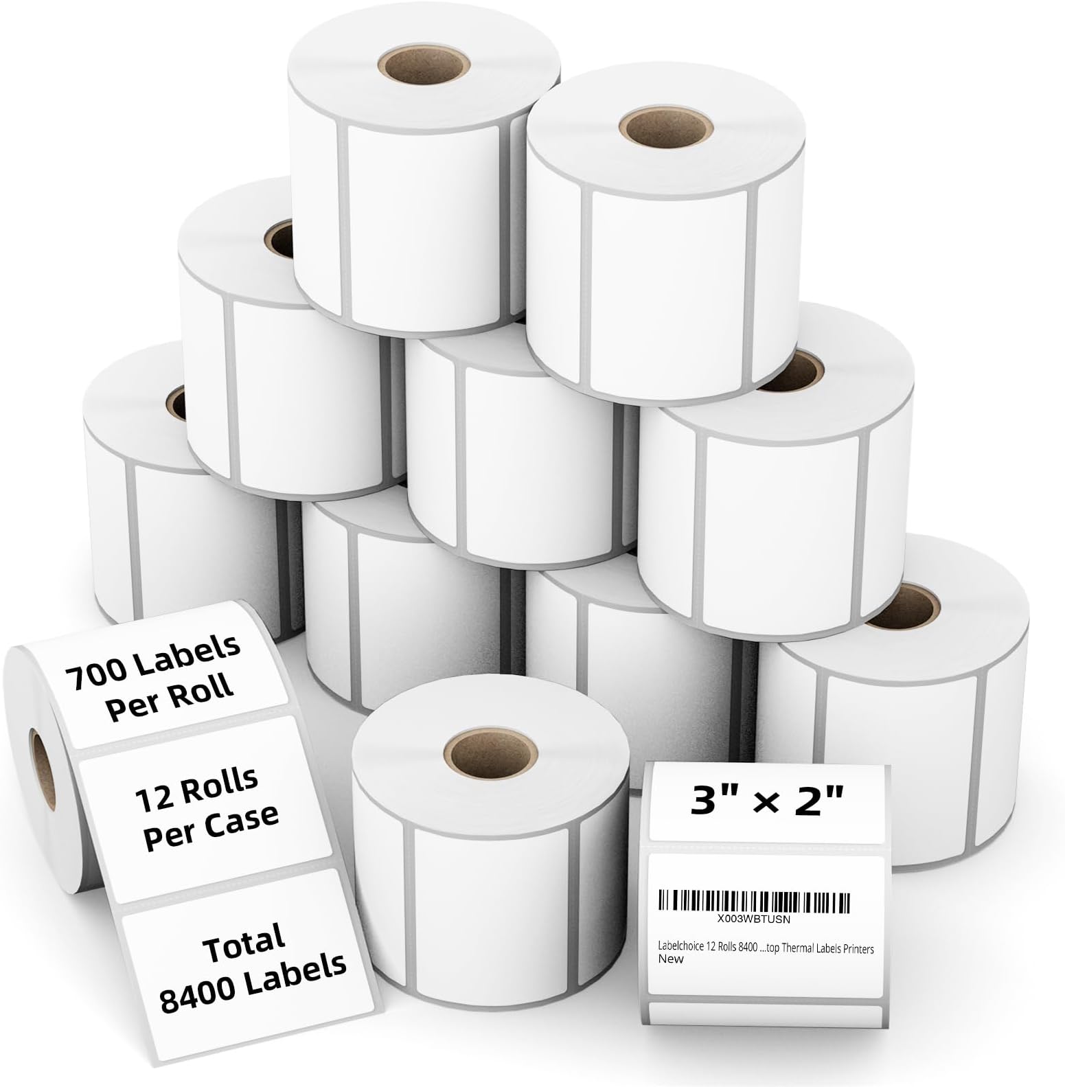 12 Rolls 8400 Labels 3"x2" Direct Thermal Labels for Barcode Postage FBA Return Address Labels Compatible with Rollo, Zebra, Munbyn, Polono and Other Desktop Thermal Labels Printers