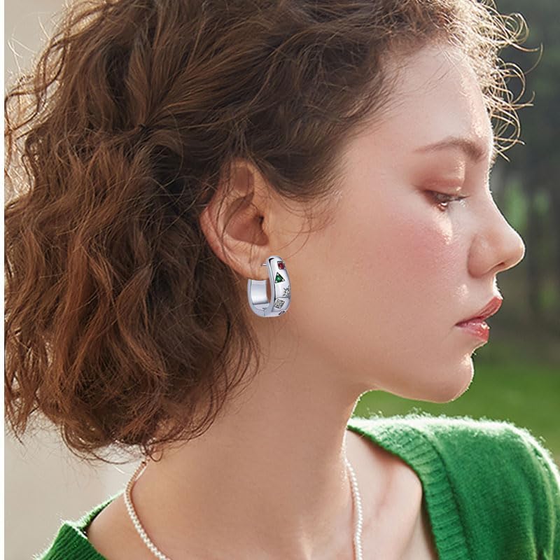 coadipress 14K Gold Plated Chunky Huggie Earrings for Women Thick Colorful Cubic Zirconia Statement Hoop Earrings Unique Multicolored CZ Tiny Round Earrings Trendy Jewelry - Image 3