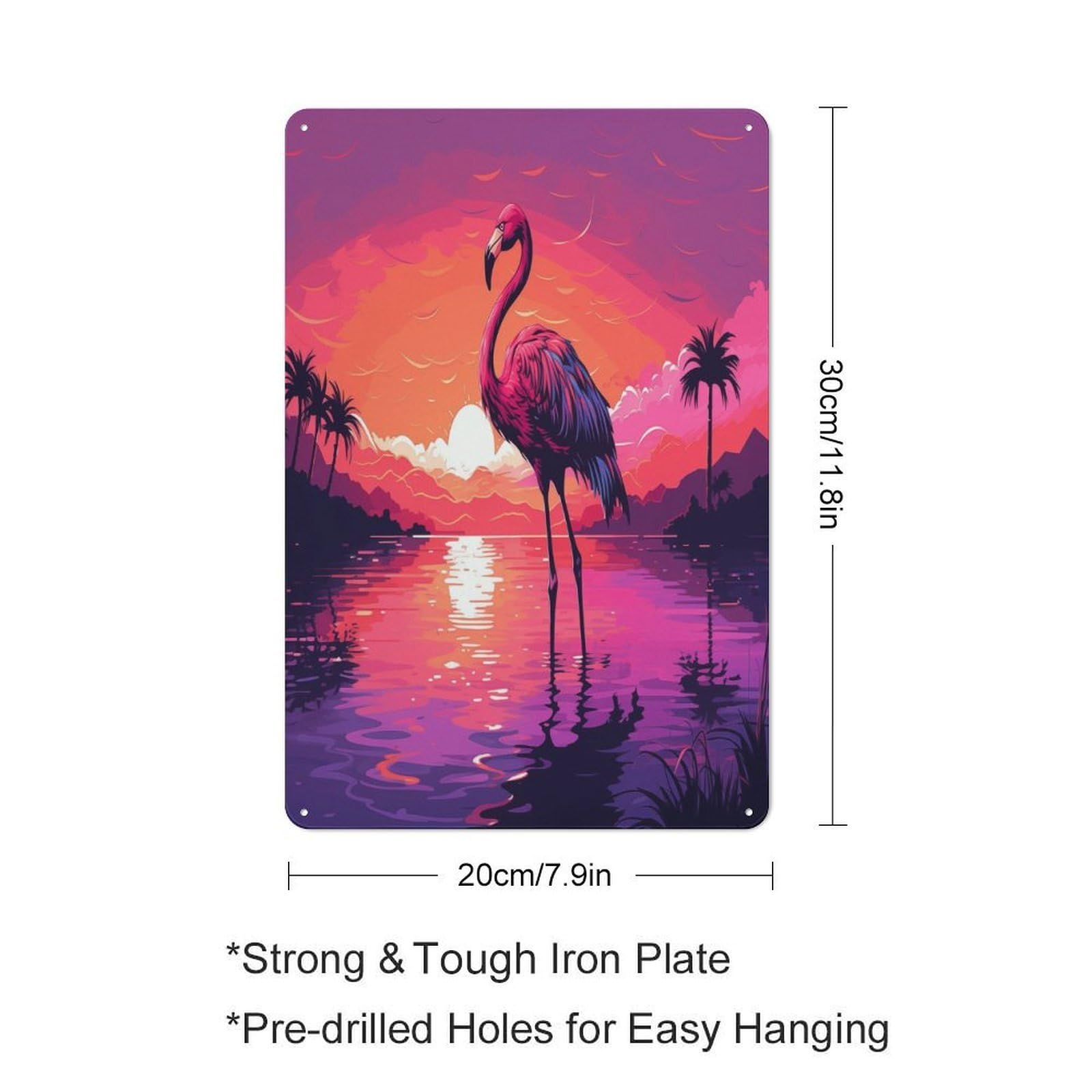 Junmoney Flamingo In Lake Rustic Tin Sign 30X20cm, Vintage Porch Wall Decor For Conservatory, Home Bar Or Utility Room
