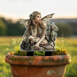 Girl and Dragon Acrylic Garden Stake, Indoor and Outdoor Garden Acrylic Decoration, Suitable for Flower Pots and Landscape Beautification, Suitable for Courtyards and Lawn
