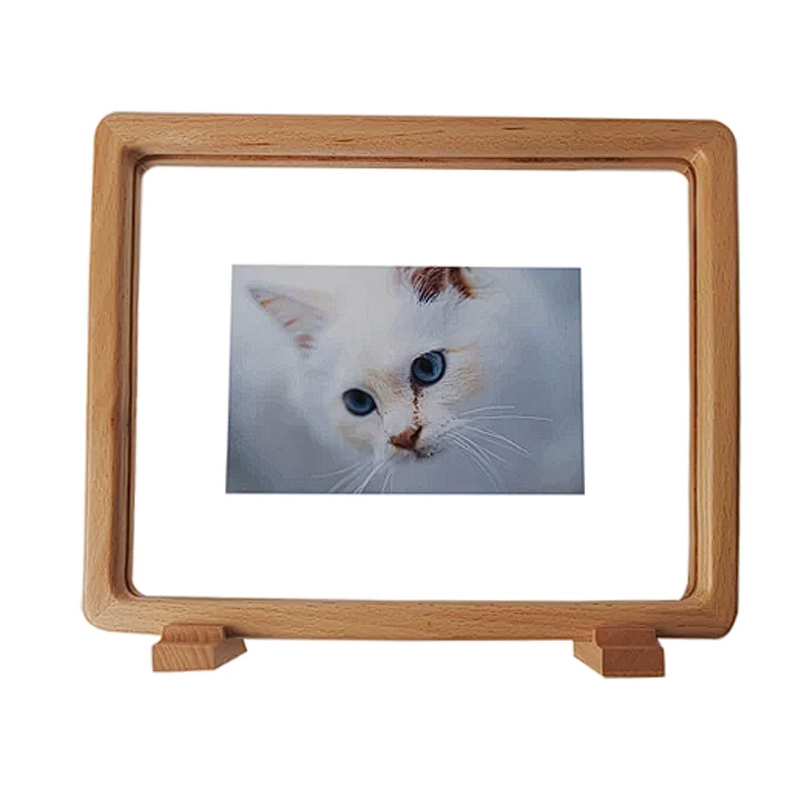 Double-Sided Transparent Photo Frame, Rounded Corner Mortise and Tenon Solid Wood Tabletop Frame, Embossed Specimen Display photograph(Wood 1,8-inch)