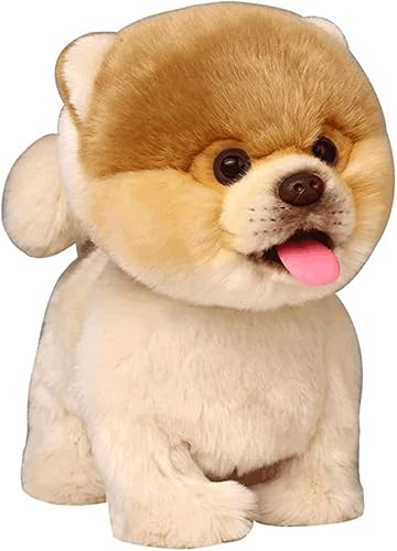 CU-MATE Perro Pomerania interactivo de peluche, perro electrónico realista con caminar, ladrar, menear la cola, hablar, juguete robótico para