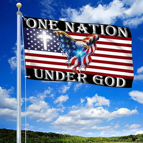 Miniatura 2 de Banderas estadounidenses patriotas con águila "One Nation Under God", decoraciones del 4 de julio para exterior, hogar y Día de la Independencia,