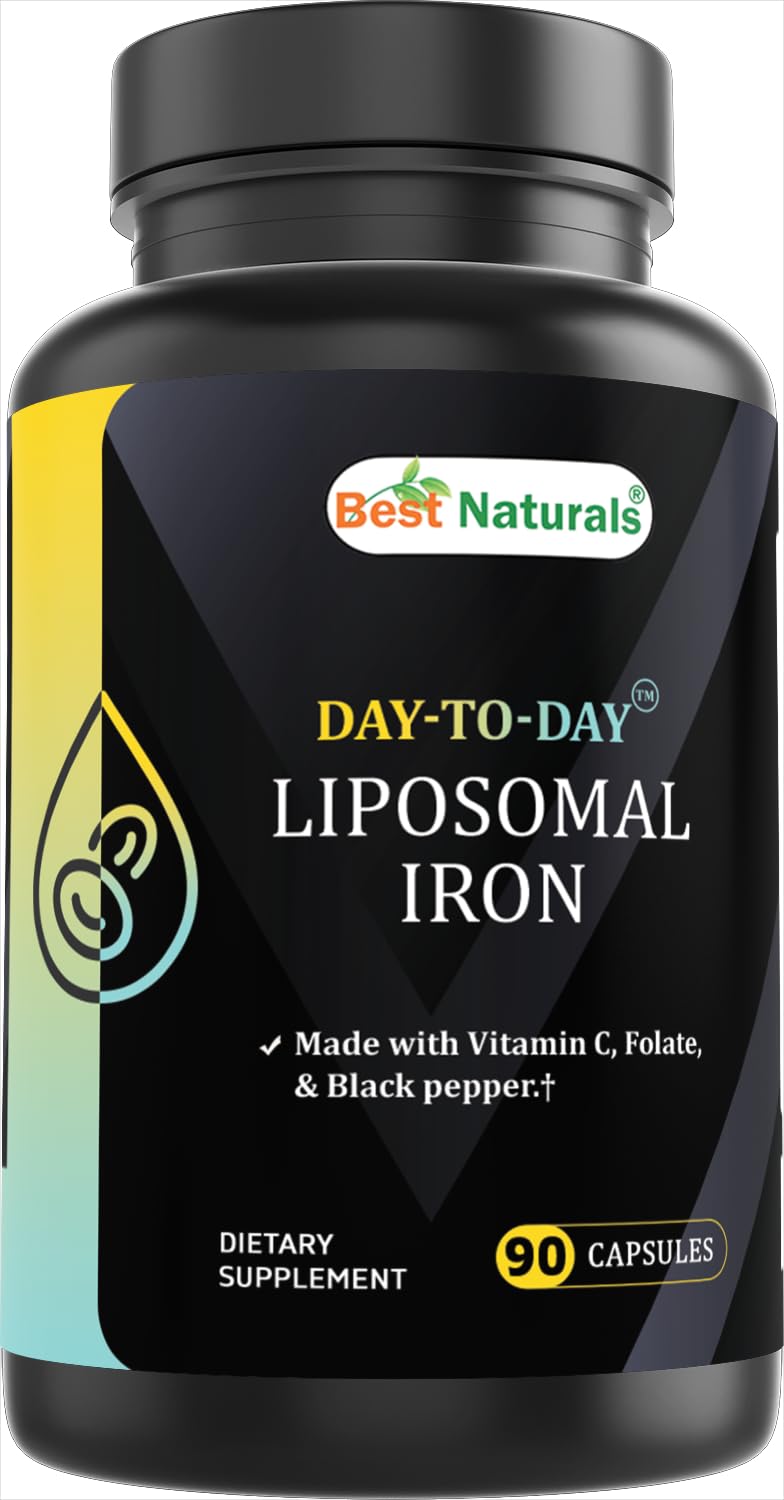 Best Naturals Day-to-Day Liposomal Iron as Ferrous Fumarate 65 mg, Made with Vitamin C, Folate & Black Pepper 90 Veg Capsules