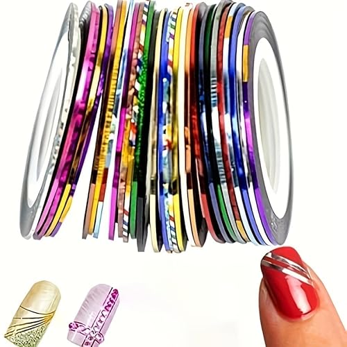 30 Rolls Nail Art Striping Tape Set, Multi-Color Metallic Nail