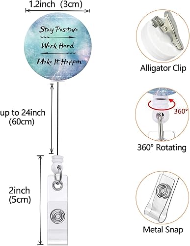 Miniatura 2 de Carrete retráctil para credencial de enfermera, lindo carretes decorativos con clip en portatarjetas de identificación, mantente positivo trabaja