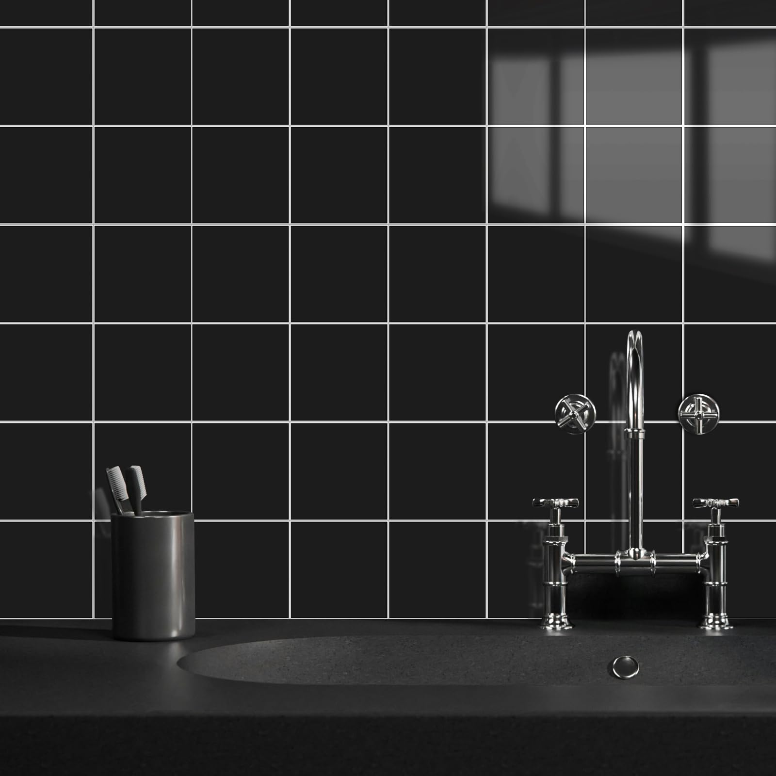 Odklej i przyklej płytki ścienne do kuchni, grubość odklej i przyklej marmurowy backsplash, kwadratowy design o wyglądzie marmuru, samoprzylepne naklejki na płytki 22 x 22 cm, czarne naklejki