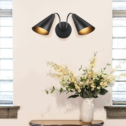 Miniatura 5 de Lámpara de pared retro industrial de doble cabezal, decoración de arte rústico de granja, luz de pared negra para dormitorio, sala de estar, baño,