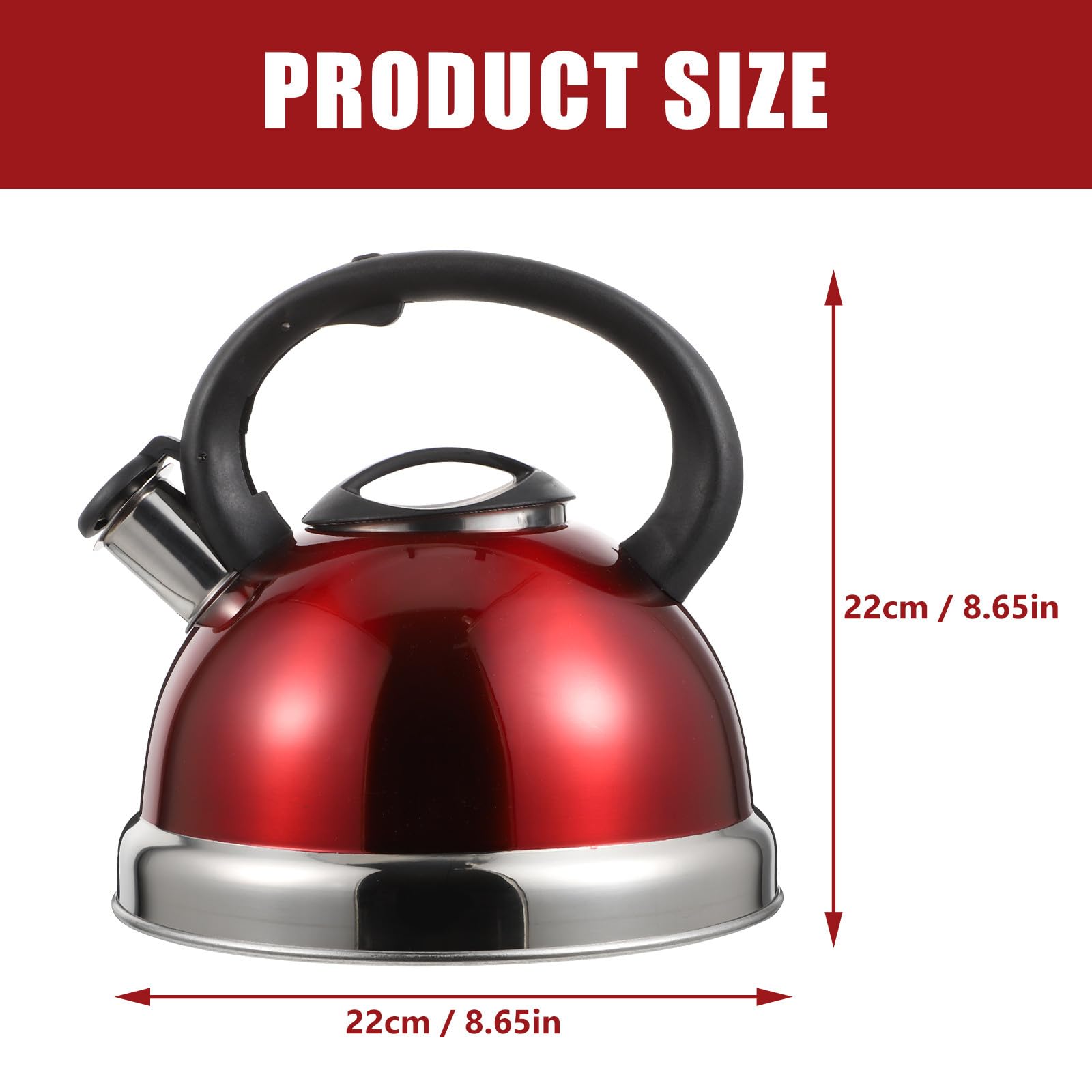 Uonlytech Tetera de Acero Inoxidable, Hervidor Asa Aislante 3l Rojo, Silbido al Hervir, Antiquemaduras, para Cocina de Gas E Inducción, Uso Doméstico