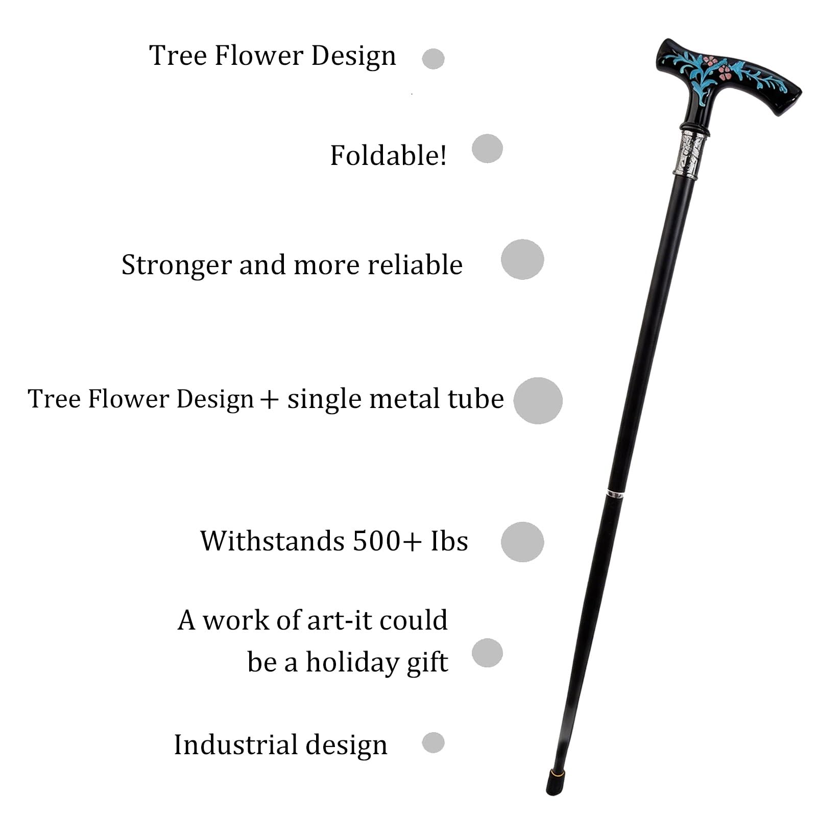 Bastone da Passeggio In Resina con Motivo Floreale, Bastone Decorativo | 93 Cm, Elegante Da Uomo, Bastone Da Passeggio Alla Moda Per Cosplay, Antiscivolo, Impugnatura Ergonomica