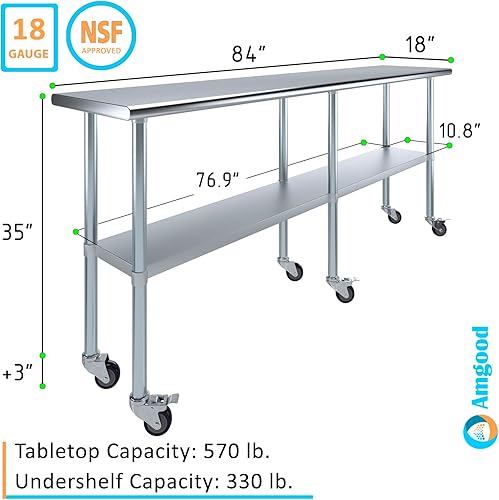 Miniatura 219 de AmGood Mesa de trabajo de acero inoxidable con ruedas Estación de trabajo