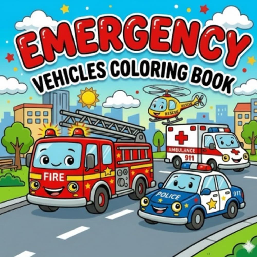 Emergency Vehicles Coloring Book: Easy Coloring Pages with Bold Outlines for Ages 2–4 (Little Rescue Wheels: Bold Coloring Fun)