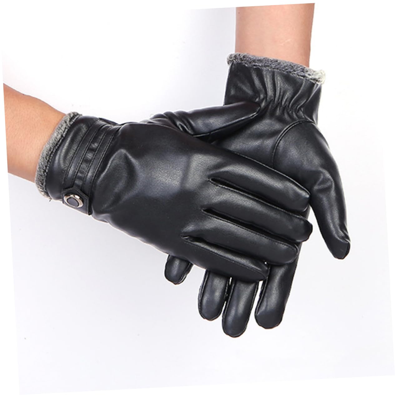 BESTYASH 1pair Leather Warm Gloves Cycling Gloves for Cold Weather Outdoor Activities Black Pu Material Flexible and Comfortable Design