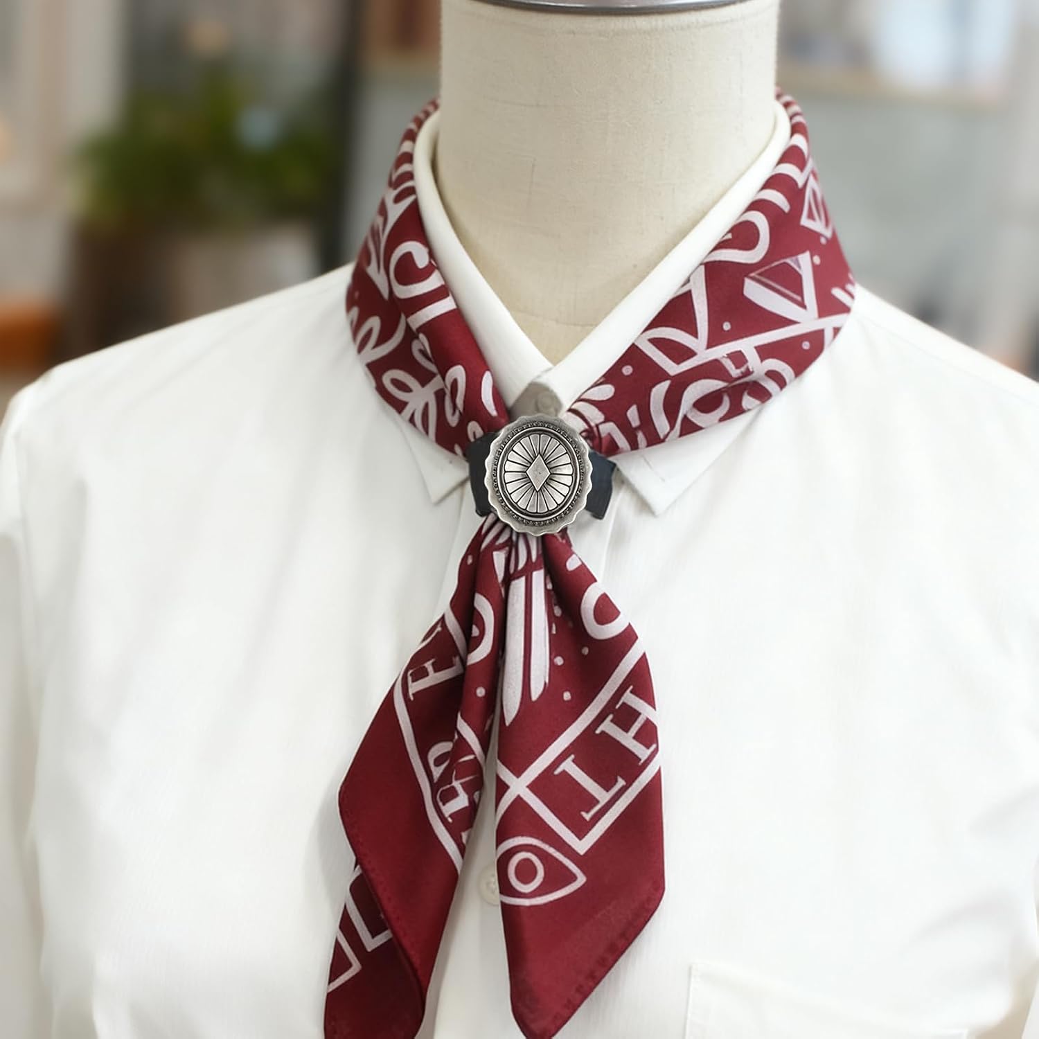 4 PCS Western Bandana Scarf Ring Clasp Clips, 4 Styles Neckerchief Slide Buckle Vintage Pattern Accessories image 5