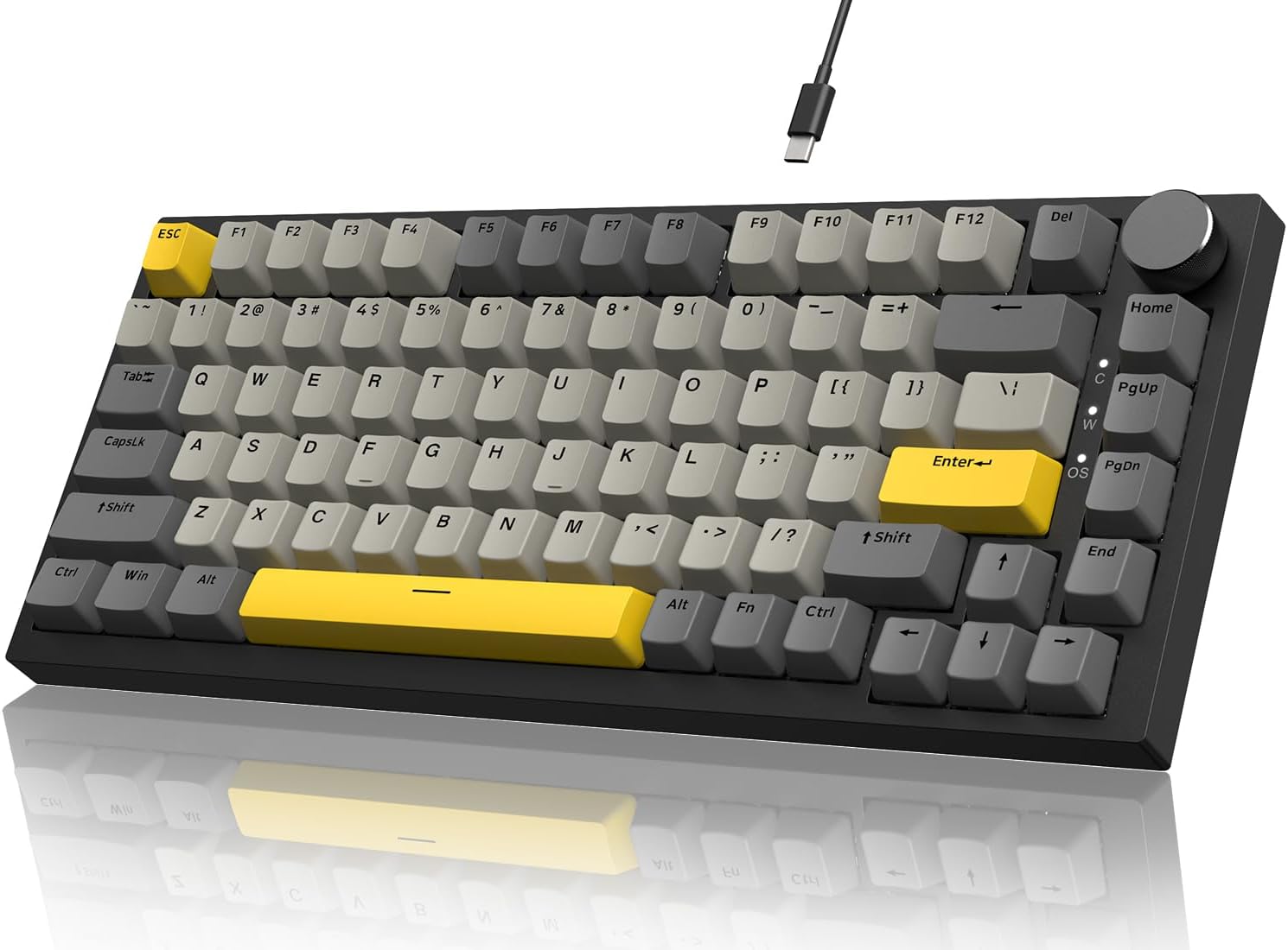 YINDIAO Ajazz AK820 Mechanical Keyboard with CNC Knob Control,75% ANSI Layout,81Keys Gasket Mount Wired Gaming Keyboard,5 Sound Absorbing Foam,Hot-Swap Linear Switch,RGB Backlit,for PC,MAC (Grey)