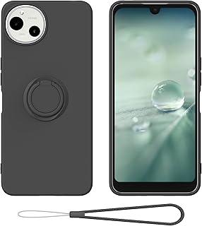 For AQUOS wish 5 ケース リング付き AQUOS wish5 リング スマホケース 携帯ストラップ スマホリング かわいい スマホ バンカーリング スマホカバー カバー (ブラック)