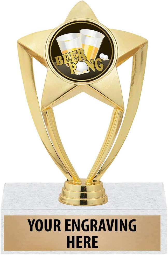 6" Gold Star Beer Pong Trophies - Beer Pong Champions Trophy Awards