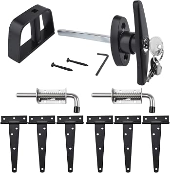 Shed Door Hardware Kit- Includes Hinges, Latches, and T-Handle Lock, Door and Window Hinge Set for Shed, Gate, Barn, Playhouse, Chicken Coop and More