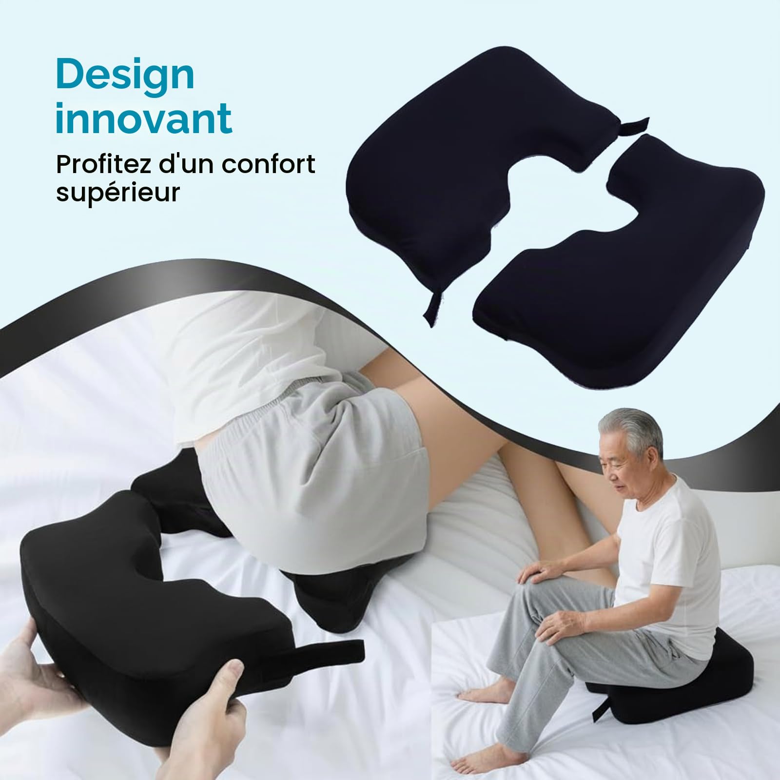 Coussin Hémorroïdes, Coussin Coccyx, Coussin en Mousse Mémoire, Coussin Donut à Ouverture Centrale, Pliant et Confortable, pour Chaise de Bureau, Siège Auto et Confort Quotidien