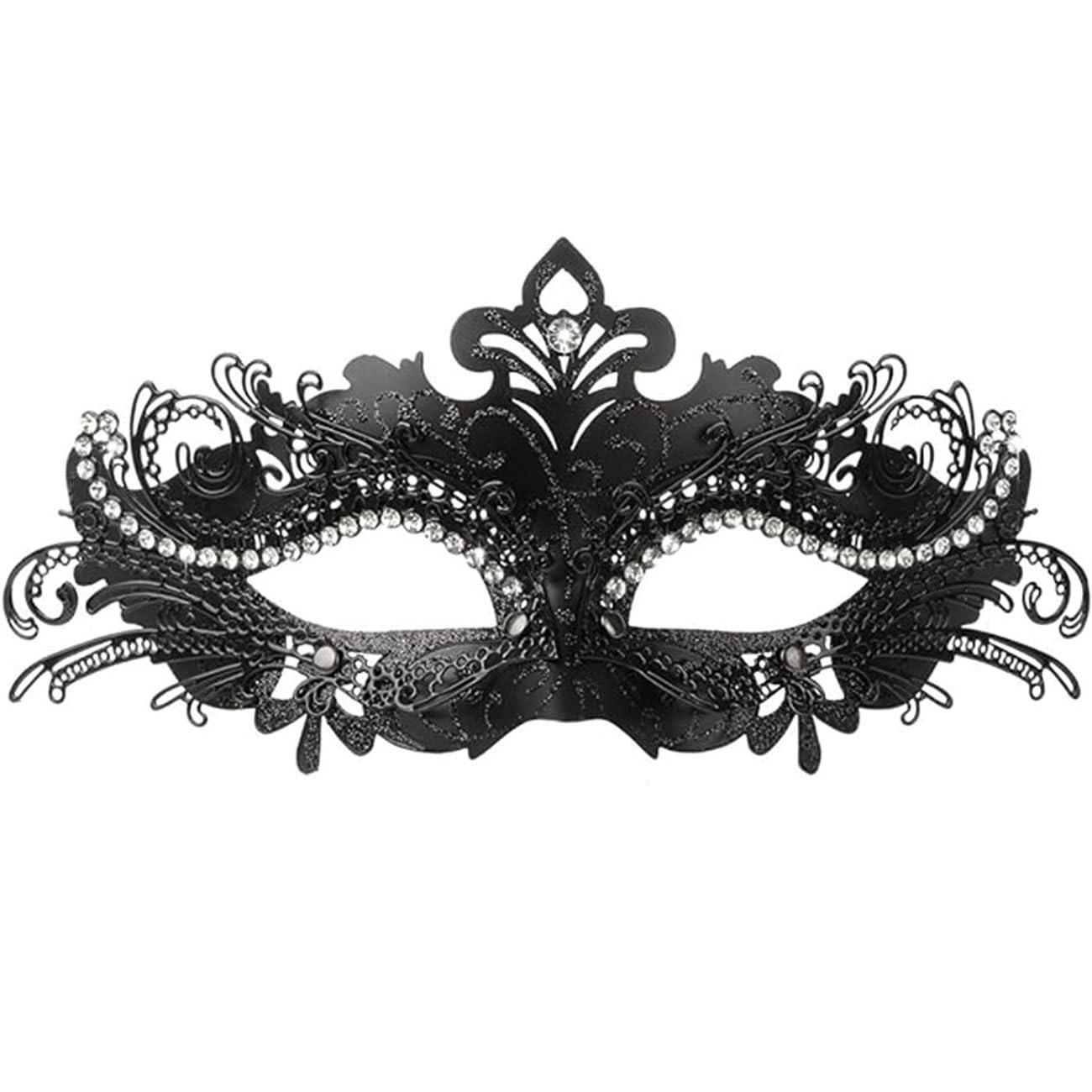 Black Venetian Mask | Traditional Venice Carnival Mask | Elegant Masquerade Ball Costume | One Size Adult with Integrated Elastic | Carnival, Halloween, Party | OriginalCorner