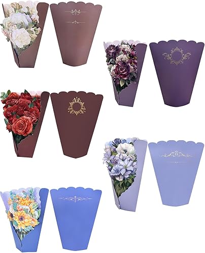 Miniatura 6 de Gcardist Tarjetas desplegables, paquete de 5 tarjetas de felicitación de ramo  Tarjetas de felicitación de flores de papel 3D de 12 pulgadas para el