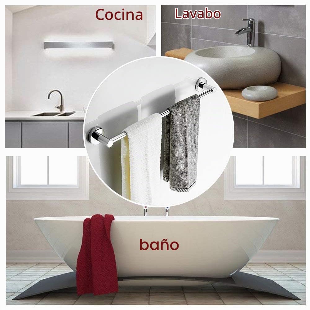 BESy - Toallero Ajustable de 40,4 a 72,6 cm para Accesorios de baño, Soporte de Toalla de Acero Inoxidable SUS304, Soporte de Pared con Tornillos, Barra de Toalla de Mano, Estilo Hotel, Cromo Pulido | SUS304 - Soporte de pared de acero inoxidable con torn