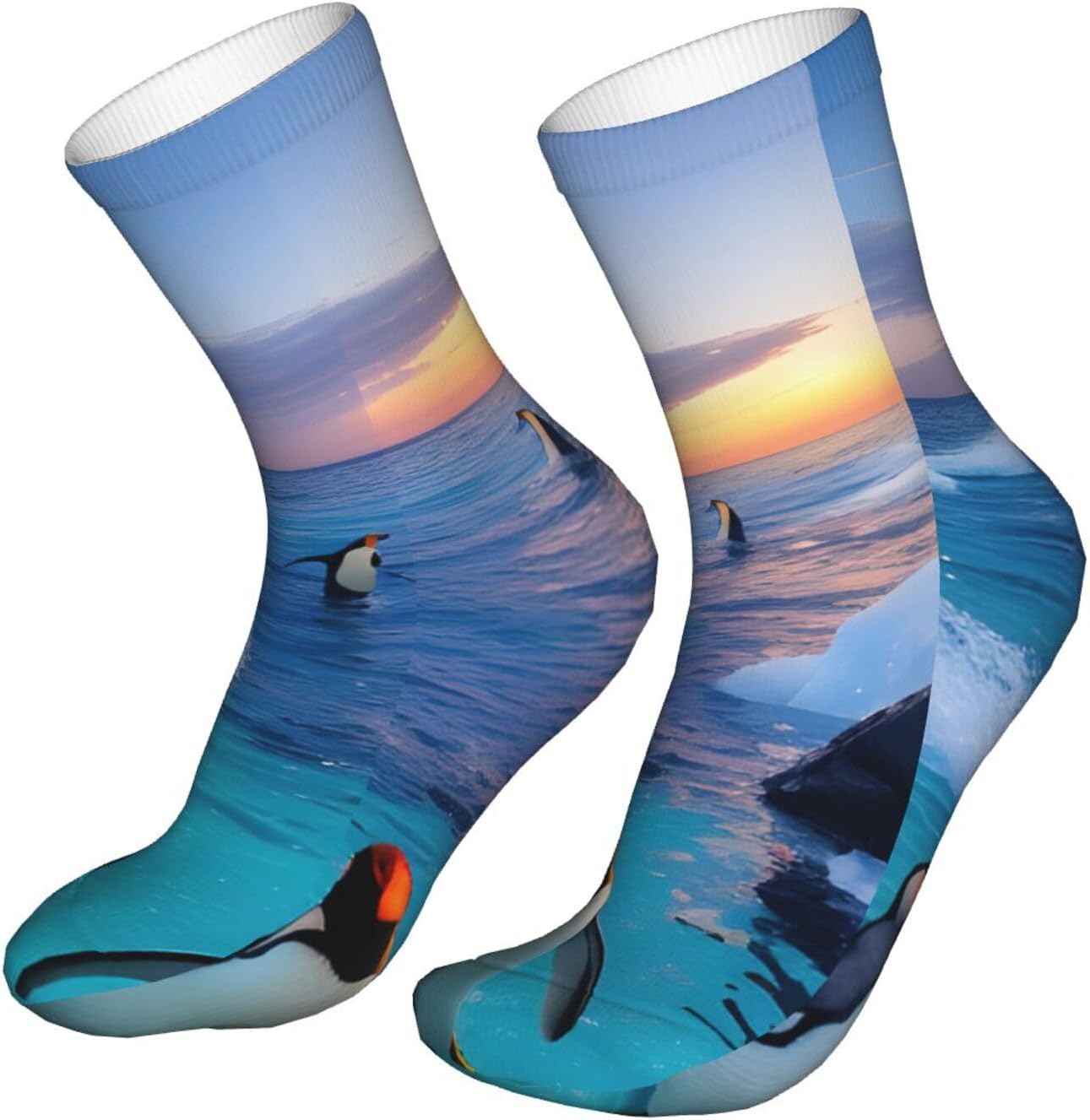 Penguin And Sea Print Boot Socks For Women Moisture-Wicking Men Walking Crew Socks For Hiking Boots Outdoor