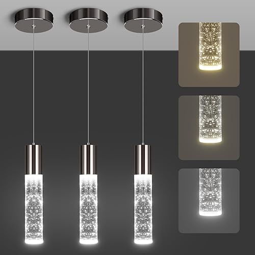 OKELI Lámparas colgantes modernas, 3 colores LED de burbujas de cristal para isla, mini iluminación colgante negra para isla de cocina, bar, 6W, disponible en Yaxa Colombia