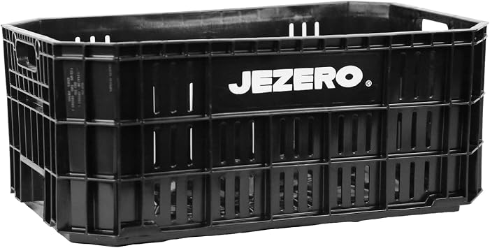 JEZERO Black Harvest Storage Crate Stackable Plastic Tote Box for Fruit & Vegetables, Kitchen, Pantry, Closet, Car & Outdoor Use | Open Utility Bin, 20" x 12" x8"