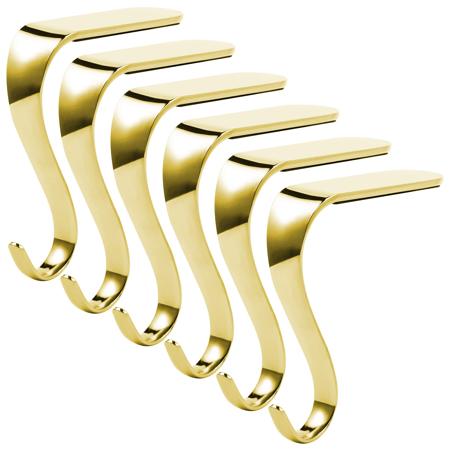 Sunshane 6 Pieces Christmas Stocking Holders Mantel Hanger Hooks Xmas Mantle Grips Set Safety Hang Stocking Clips for Christmas Party Decoration, Gold
