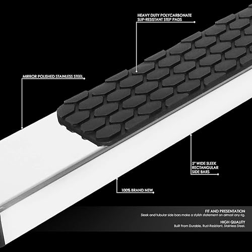 Miniatura 2 de DNA MOTORING STEPB-ZTL-8076-SS - Estribos planos de acero inoxidable de 5.5 pulgadas, compatibles con Ram 1500 Crew Cab de 4 puertas, metáliconegro