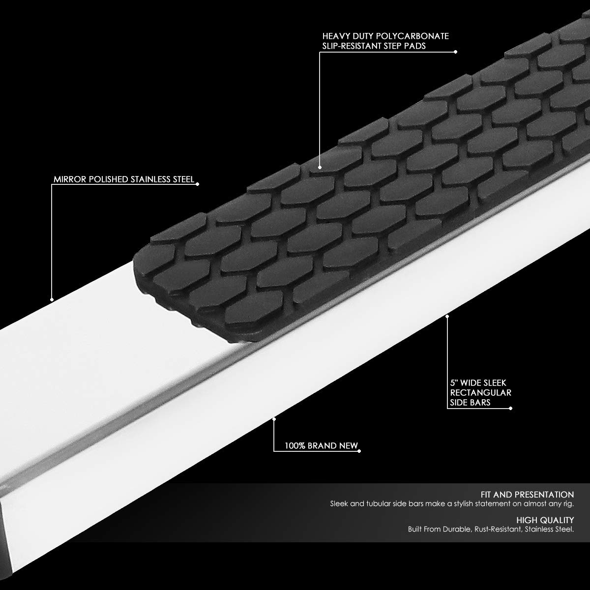 Auto Dynasty Running Boards Compatible with 2009-2022 Dodge Ram 1500 Quad/Extended Cab, Stainless Steel Side Step Rail Nerf Bar, 5 Inches Step Bars, Polished Chrome