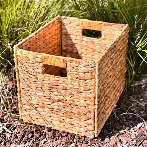 4 Hand-Woven Wicker Storage Baskets 13x11x11in, Water Hyacinth Shelf Bins by Westerly - Image 3