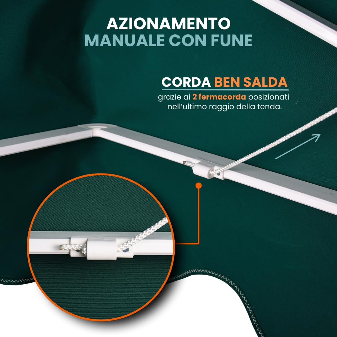 TENDAGGIMANIA Tenda da Sole per Esterno Cappottina da Esterno 4 Raggi - Misure: L.200 X S.100 CM - Tende da Sole TEMPOTEST SU MISURA con kit di montaggio - Anche tende da sole motorizzate