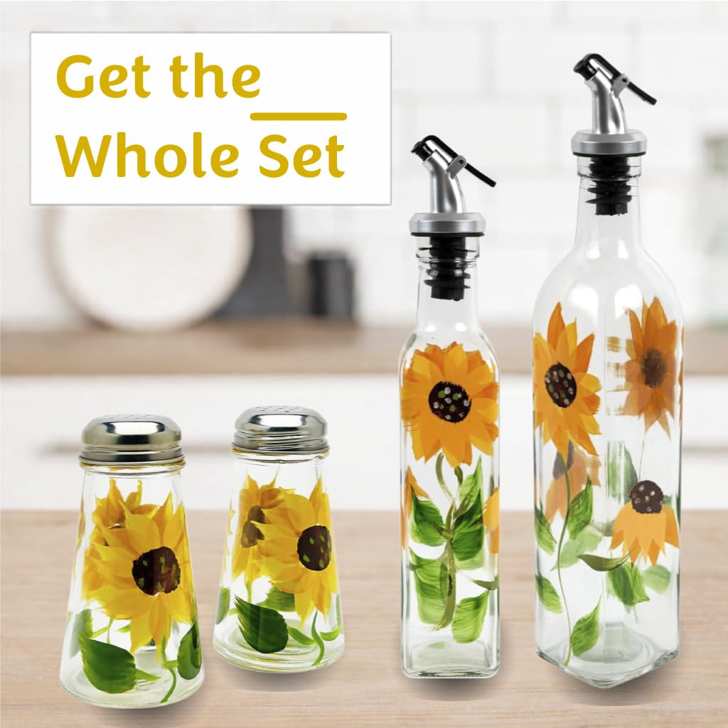 Vinagre de vidrio pintado a mano con aceite de girasol y vinagre para cocina, dispensador de aceite de oliva con boquilla de acero inoxidable para verterlo fácil