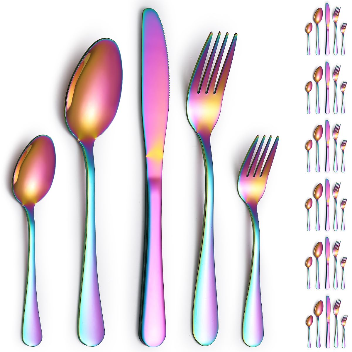Tafelbesteck-Set 30 Teile Für 6 Personen – Titan-Beschichtung, Regenbogenfarben – Spülmaschinenfest