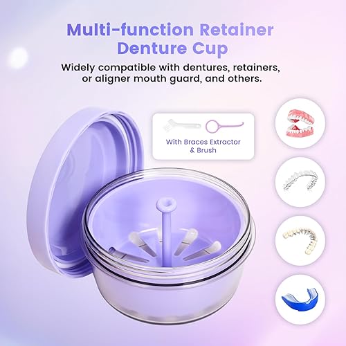 Miniatura 4 de LEAFTOL Estuche de baño para dentaduras postizas, taza de ortodoncia con colador, taza limpiadora de prótesis a prueba de fugas, fácil de limpiar y