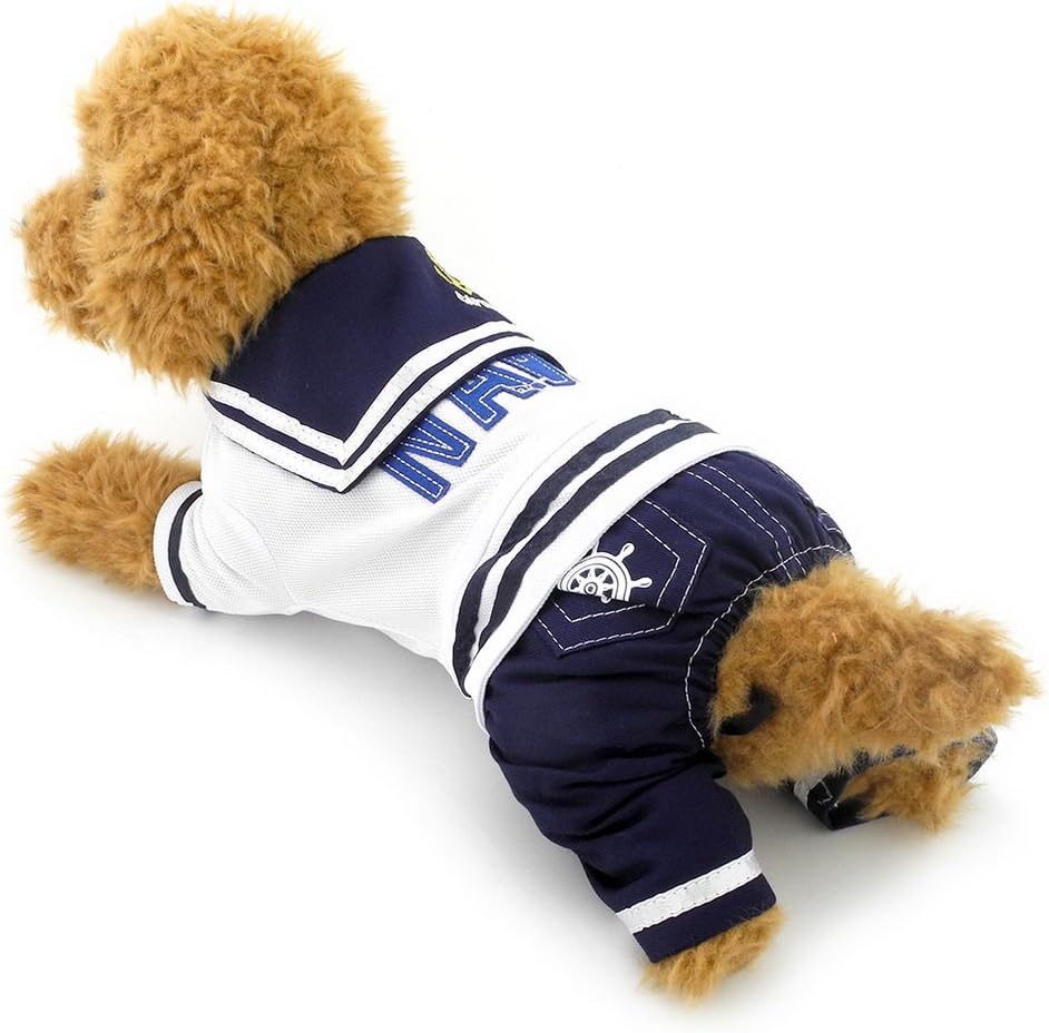 ZUNEA Small Dog Clothes for Female Male Navy Captain Dog Four Legged Jumpsuits Puppy Costume Pet Overalls Outfits for Chihuahua M