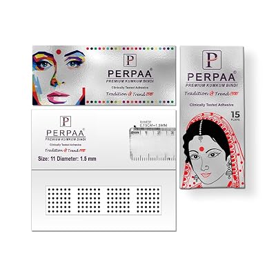 PERPAA Sticker Kumkum Bindi (Round), Size 11, Diameter 1.5mm - Black, 15 Flaps, Breathable Fabric, No Gum Marks, Does no