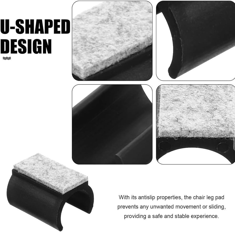 20 Felt U Shaped Chair Leg Covers Suitable for Use on Chairs and Stools to Protect Floors and Reduce Noise (Black)